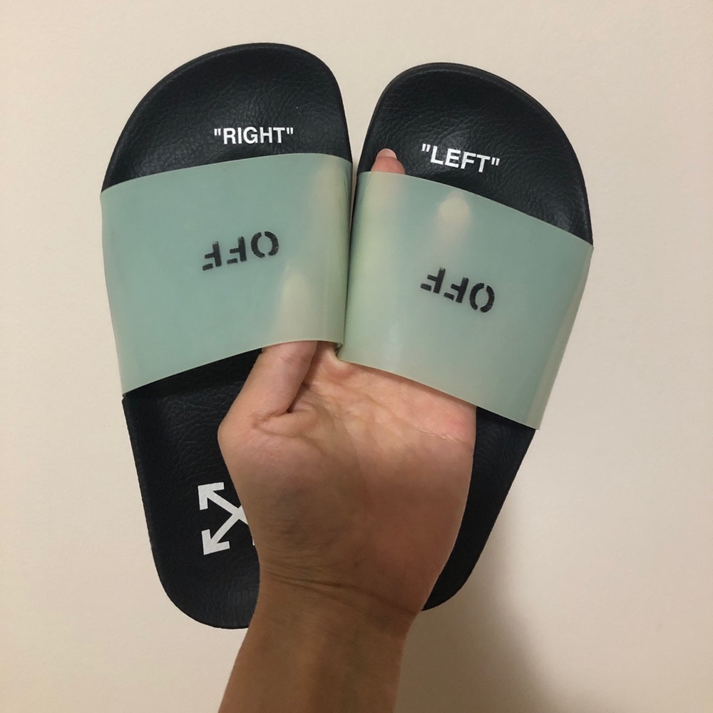 Off-white light blue pool slides